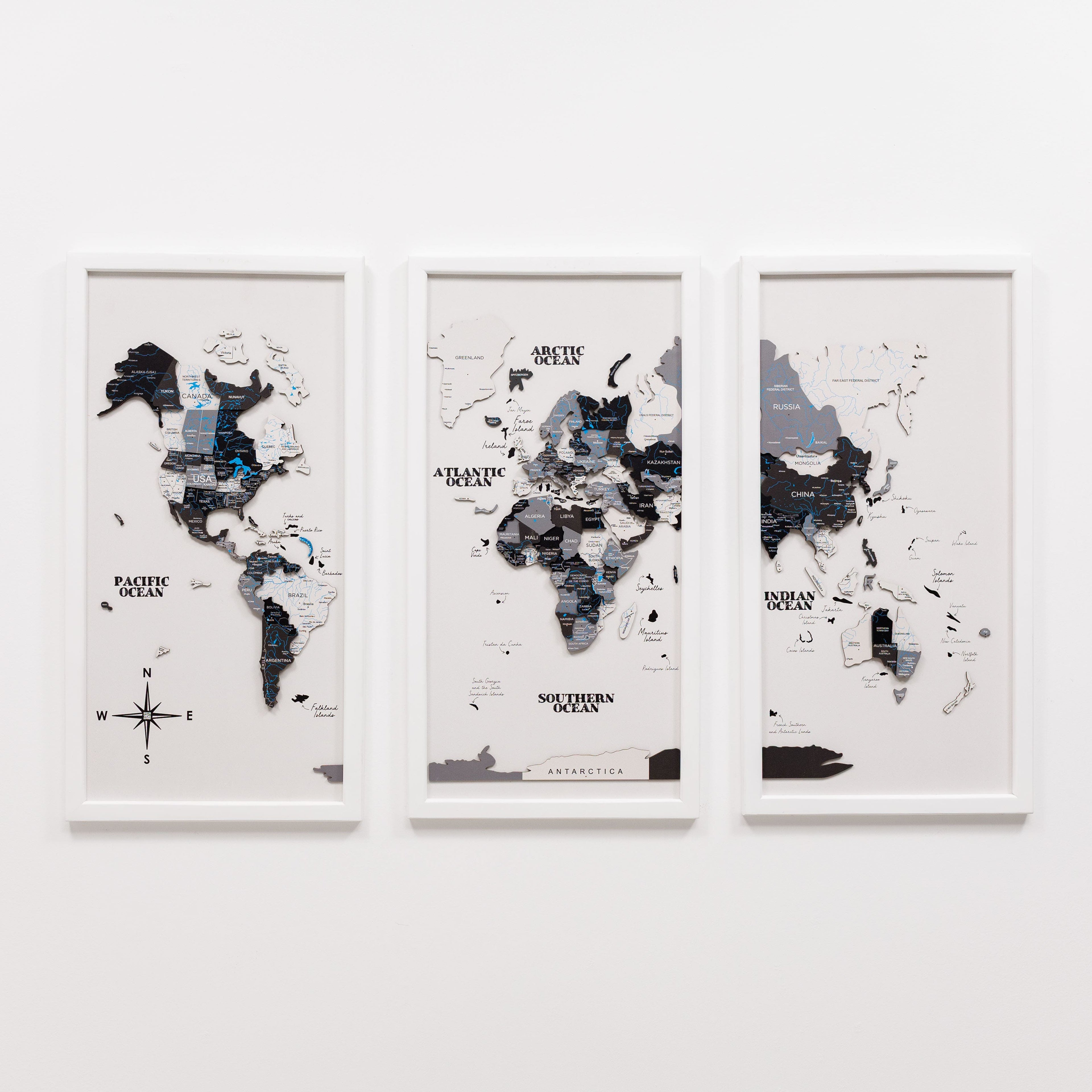 Triptych Wooden World Map Wall Art in Nordik Finish - additional view