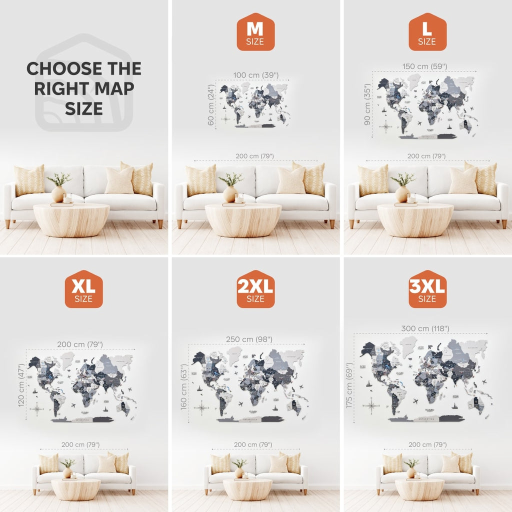 3D Wooden World Map Nordik Modern Minimalist Wall Art