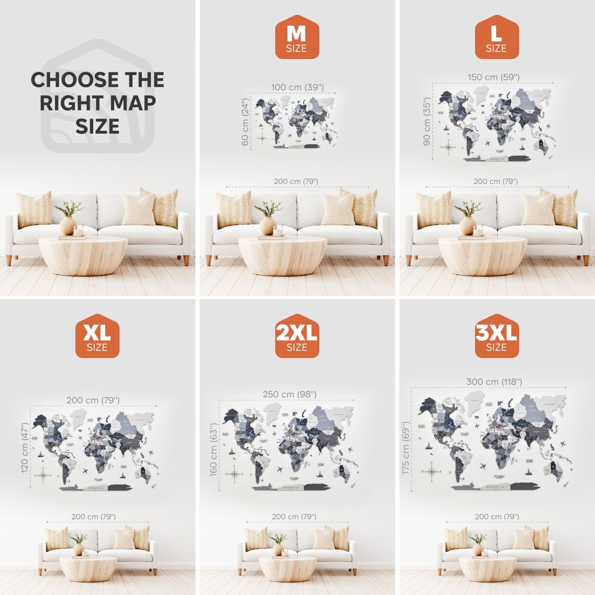 3D Wooden World Map Nordik Modern Minimalist Wall Art