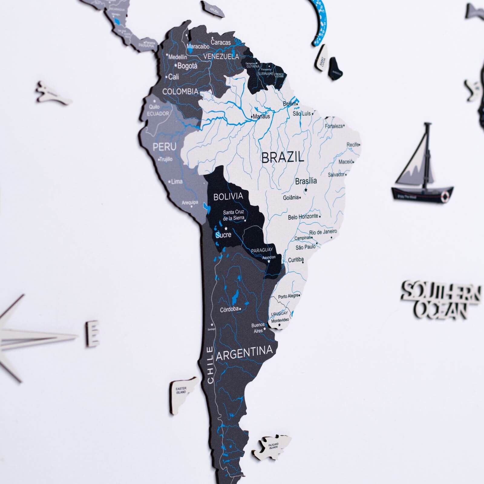 2D Wooden World Map Wall Decor for Modern Home Office Art