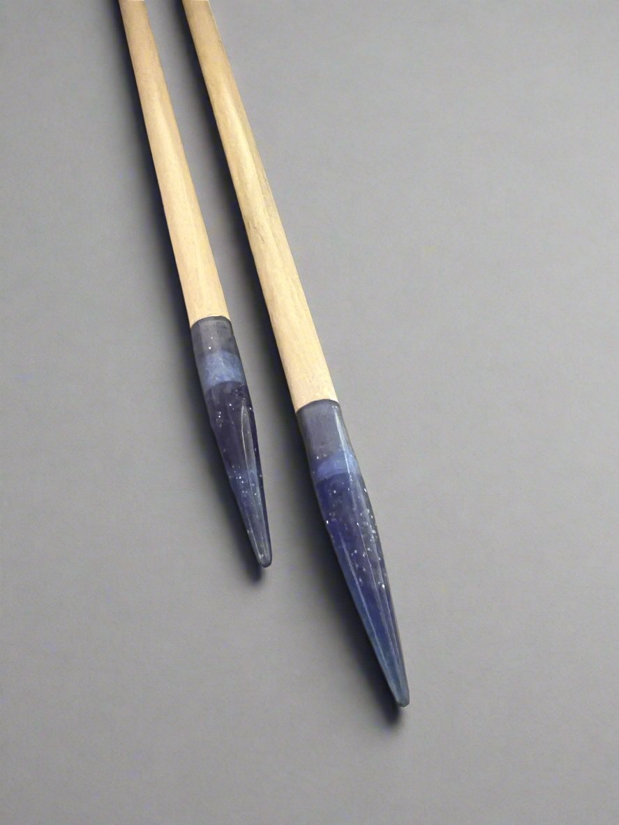 Purple Glitter Resin & Maple Wood Knitting Needles 12 Inch Set