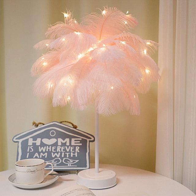 Ethereal Feather LED Table Lamp with Remote - Glamorous Bedside Decor