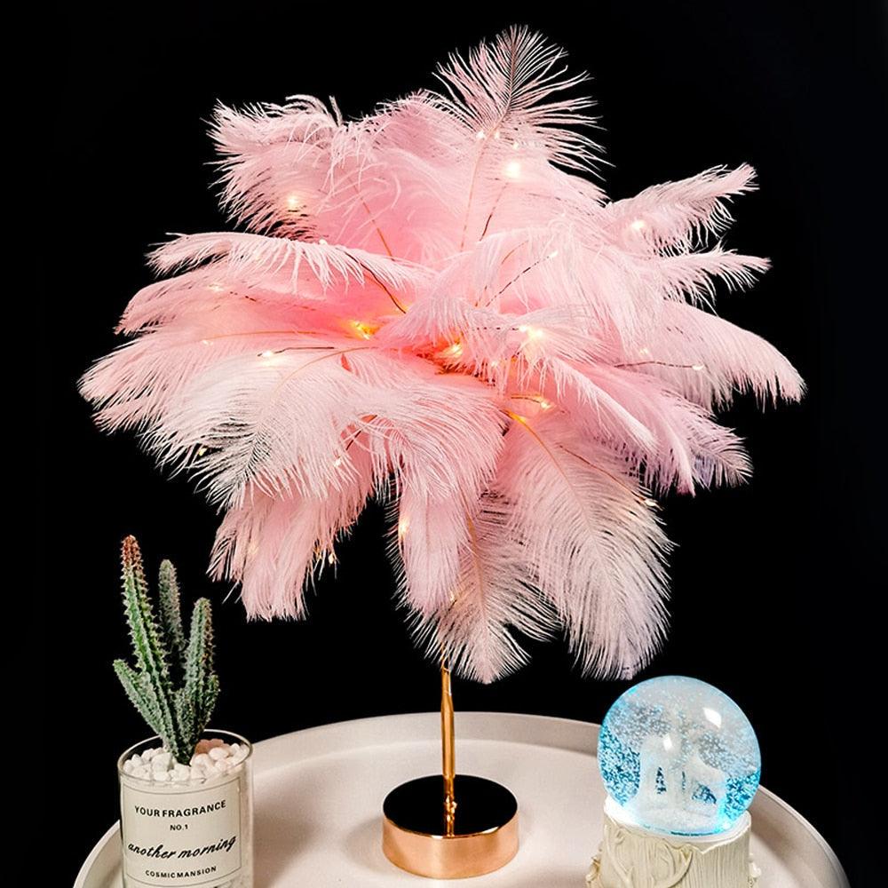 Ethereal Feather LED Table Lamp with Remote - Glamorous Bedside Decor
