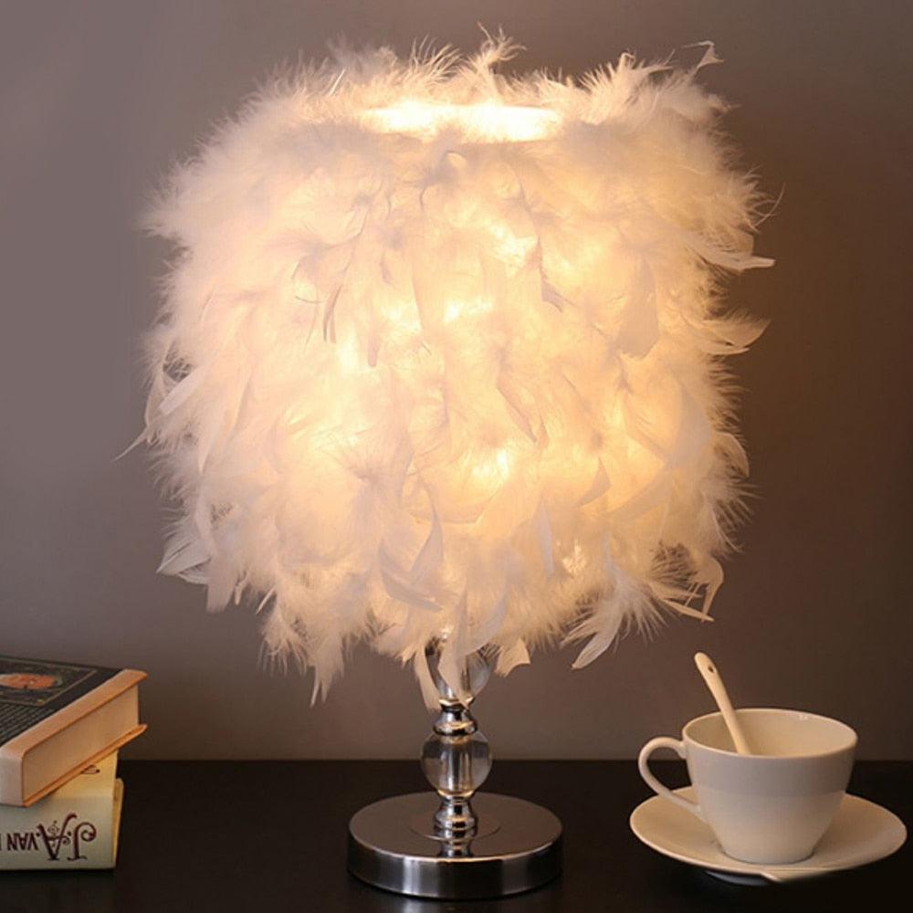 Ethereal Feather LED Table Lamp with Remote - Glamorous Bedside Decor