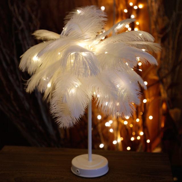 Ethereal Feather LED Table Lamp with Remote - Glamorous Bedside Decor