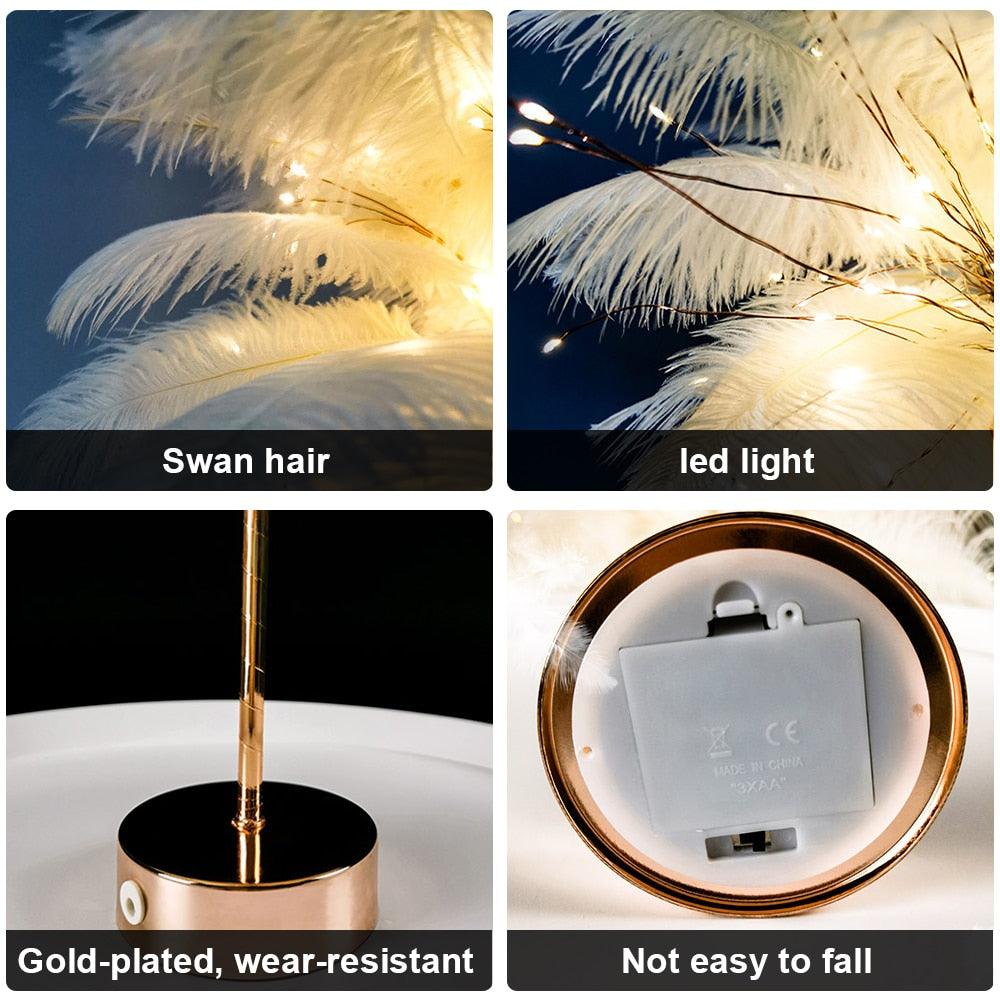 Ethereal Feather LED Table Lamp with Remote - Glamorous Bedside Decor