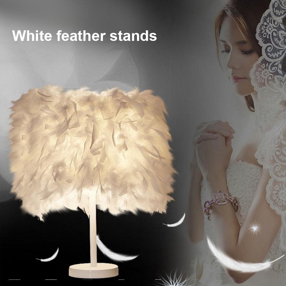 Ethereal Feather LED Table Lamp with Remote - Glamorous Bedside Decor