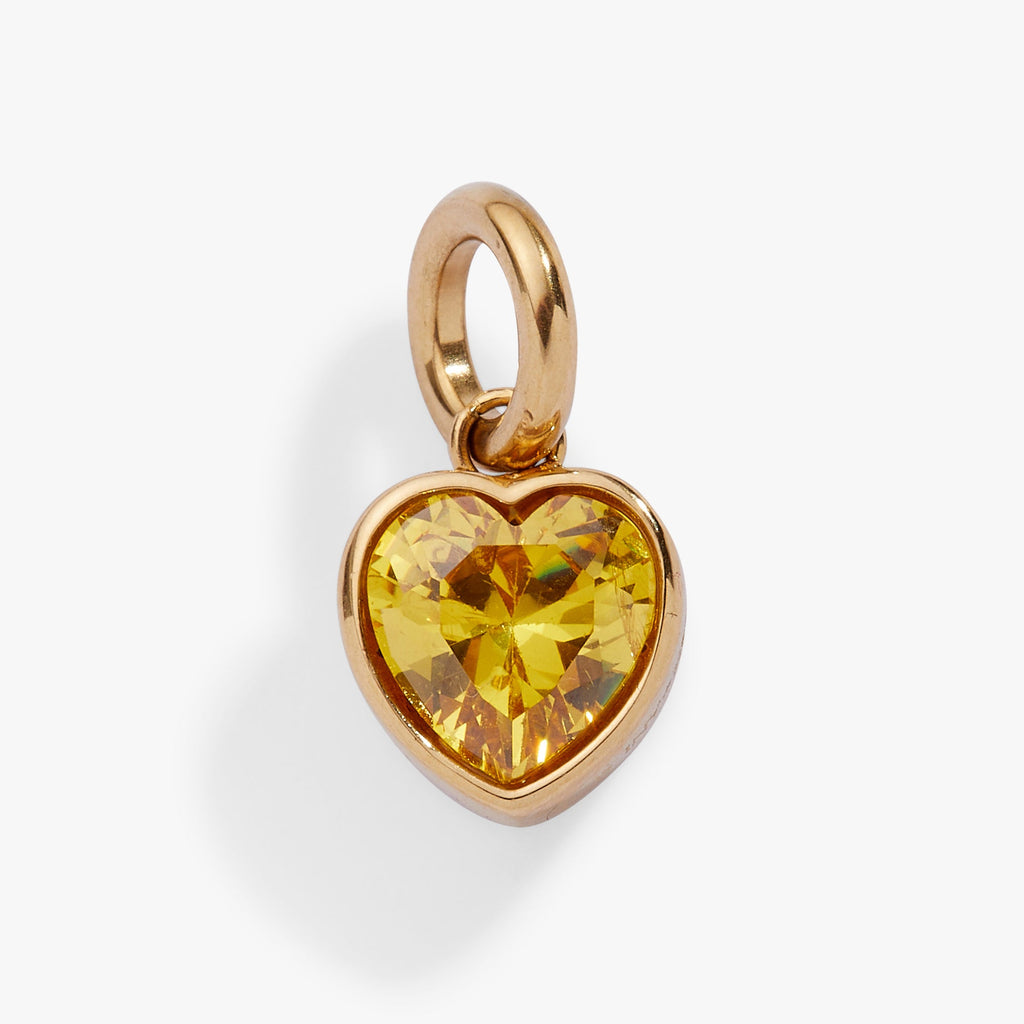 Heart-shaped November birthstone charm with 'Balance' engraving.
