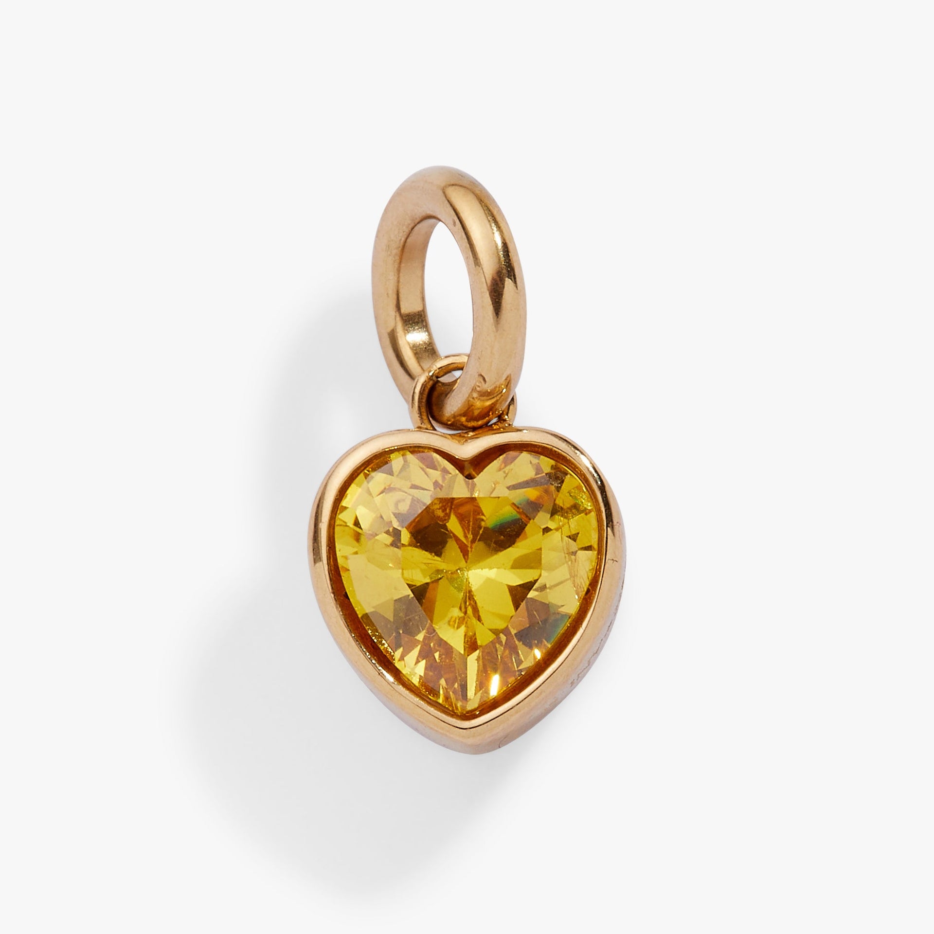Heart-shaped November birthstone charm with 'Balance' engraving.