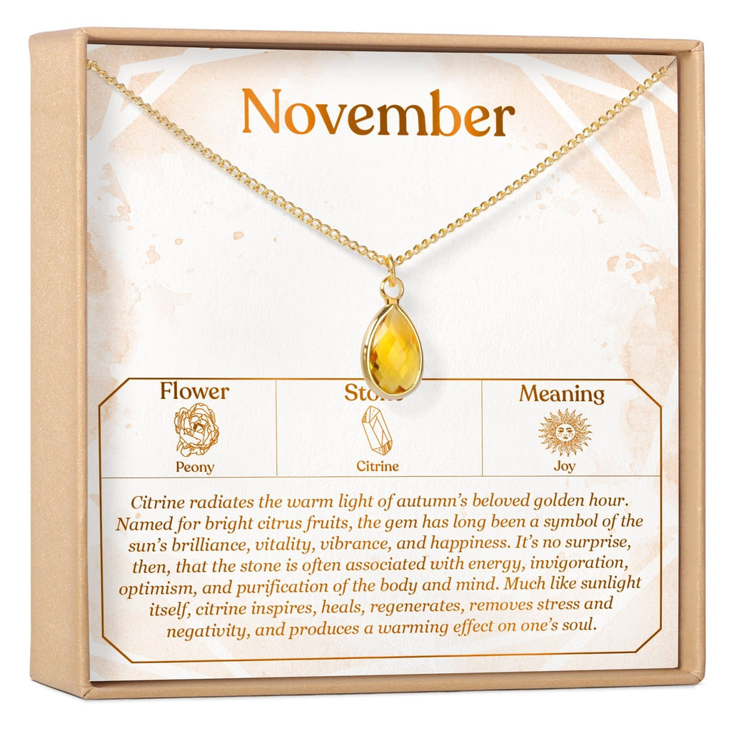 November Birthday Citrine Birthstone Necklace