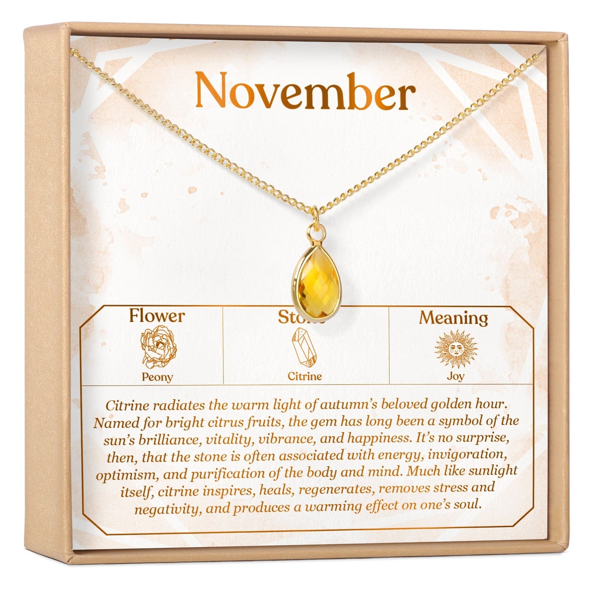 November Birthday Citrine Birthstone Necklace