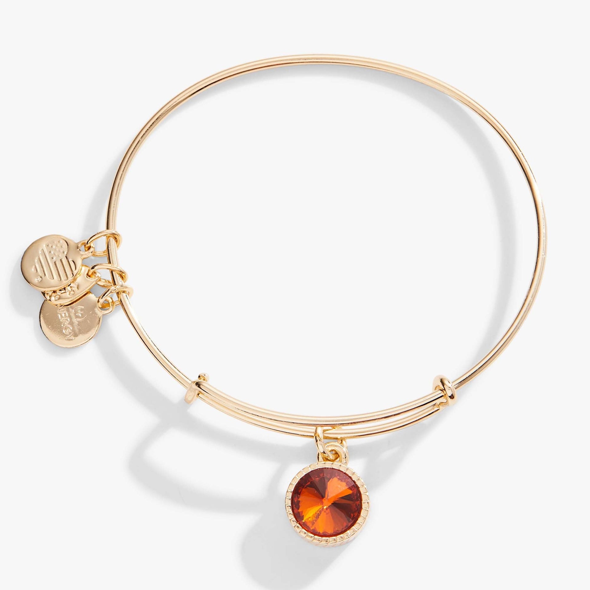 November birthstone charm bangle featuring a yellow topaz colored stone