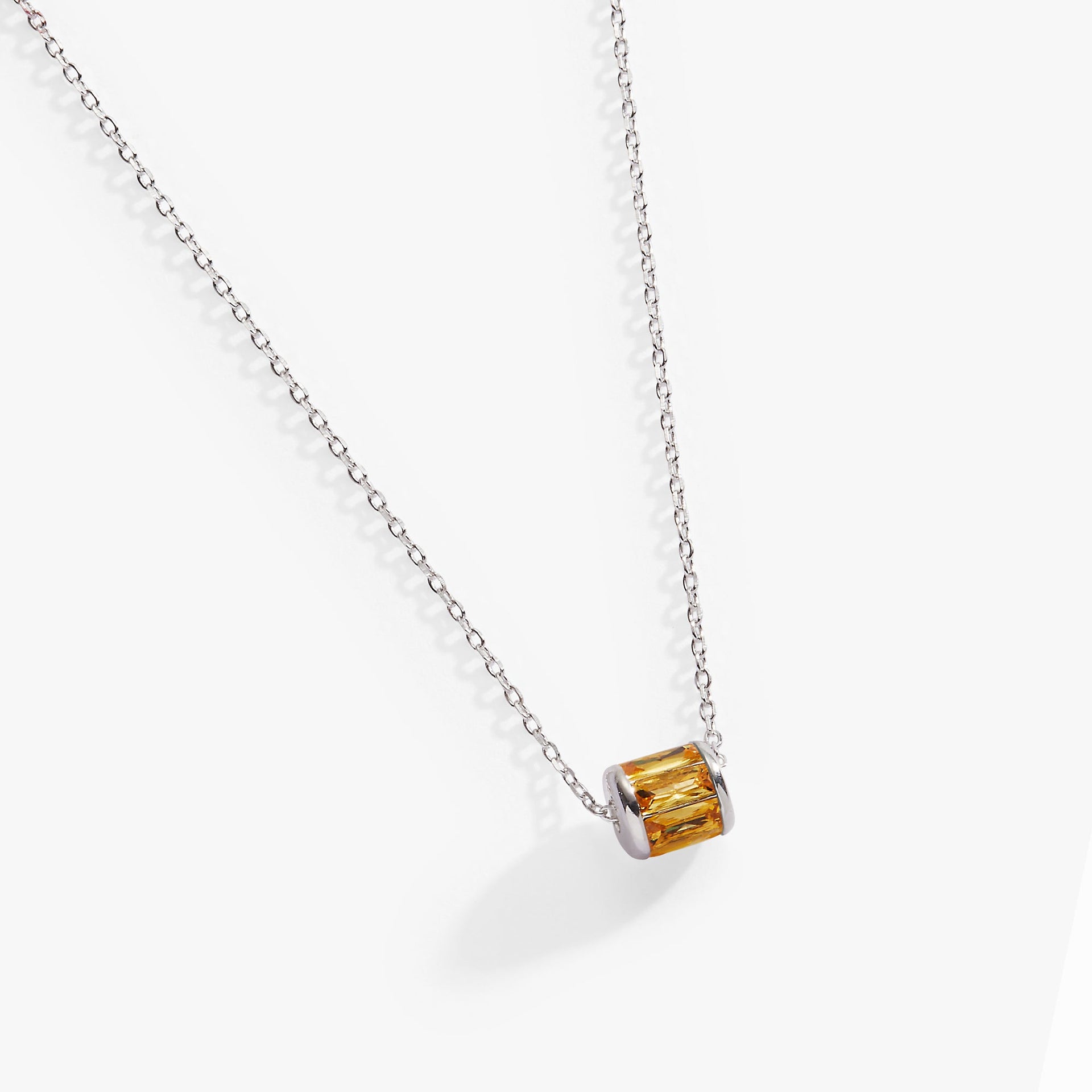 November Birthstone Pendant Necklace Gold and Silver Barrel Charm