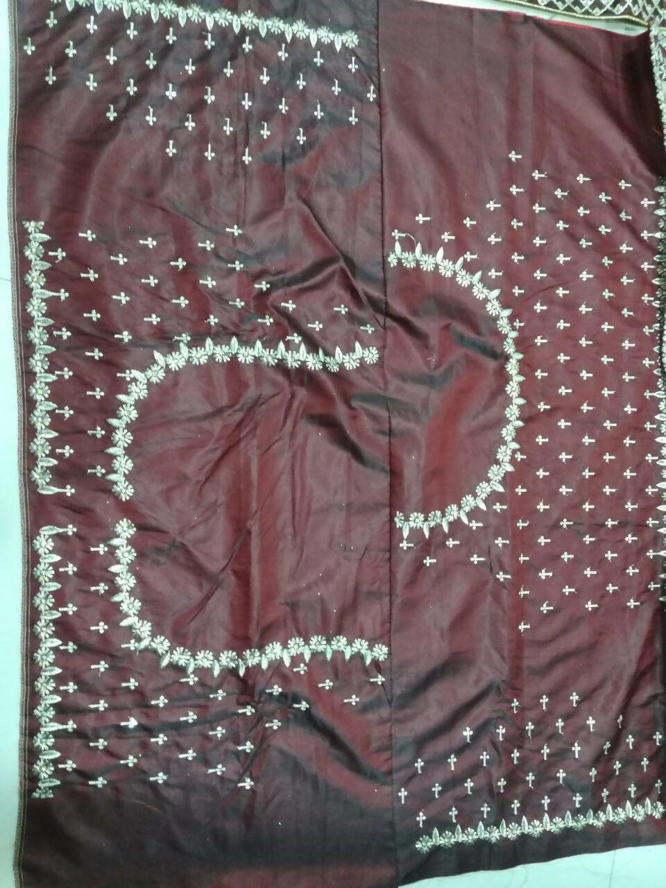 Maroon Taffeta Satin Silk Lehenga Choli with Sequins and Zari