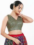 Bottle green silk sleeveless blouse with a sweetheart neckline