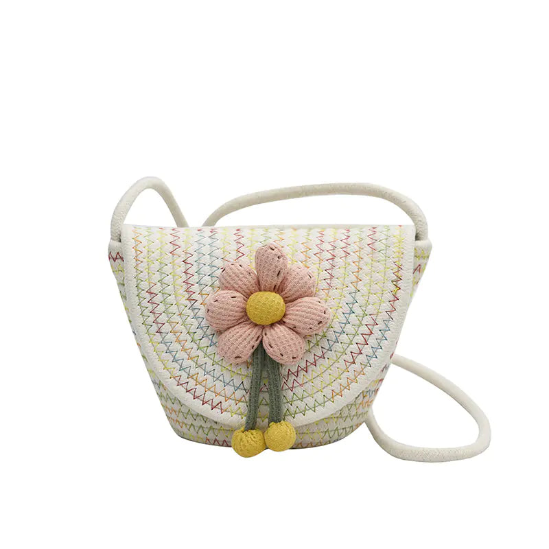 Woven Flower Messenger Bag Mini Straw Shell Crossbody Purse - Image 5