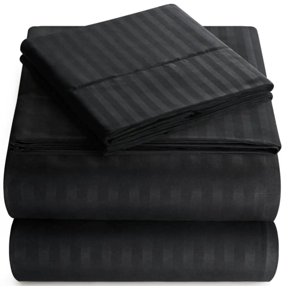 King Sheet Set - 4-Piece Striped Deep Pocket King Bed Sheets - Ultra-Soft & Wrinkle-Free King Size Bedding - Cooling Microfiber King Bed Sheet Set with 1 Fitted Sheet 1 Flat Sheet 2 Pillowcases