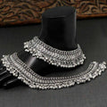 A pair of intricate oxidised silver plated traditional anklets perfect for weddings