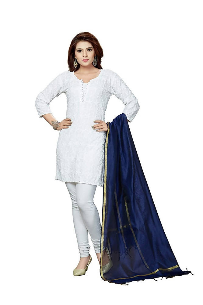 Navy Blue Chanderi Banarsi Piping Dupatta - Ethnic Festive Wear