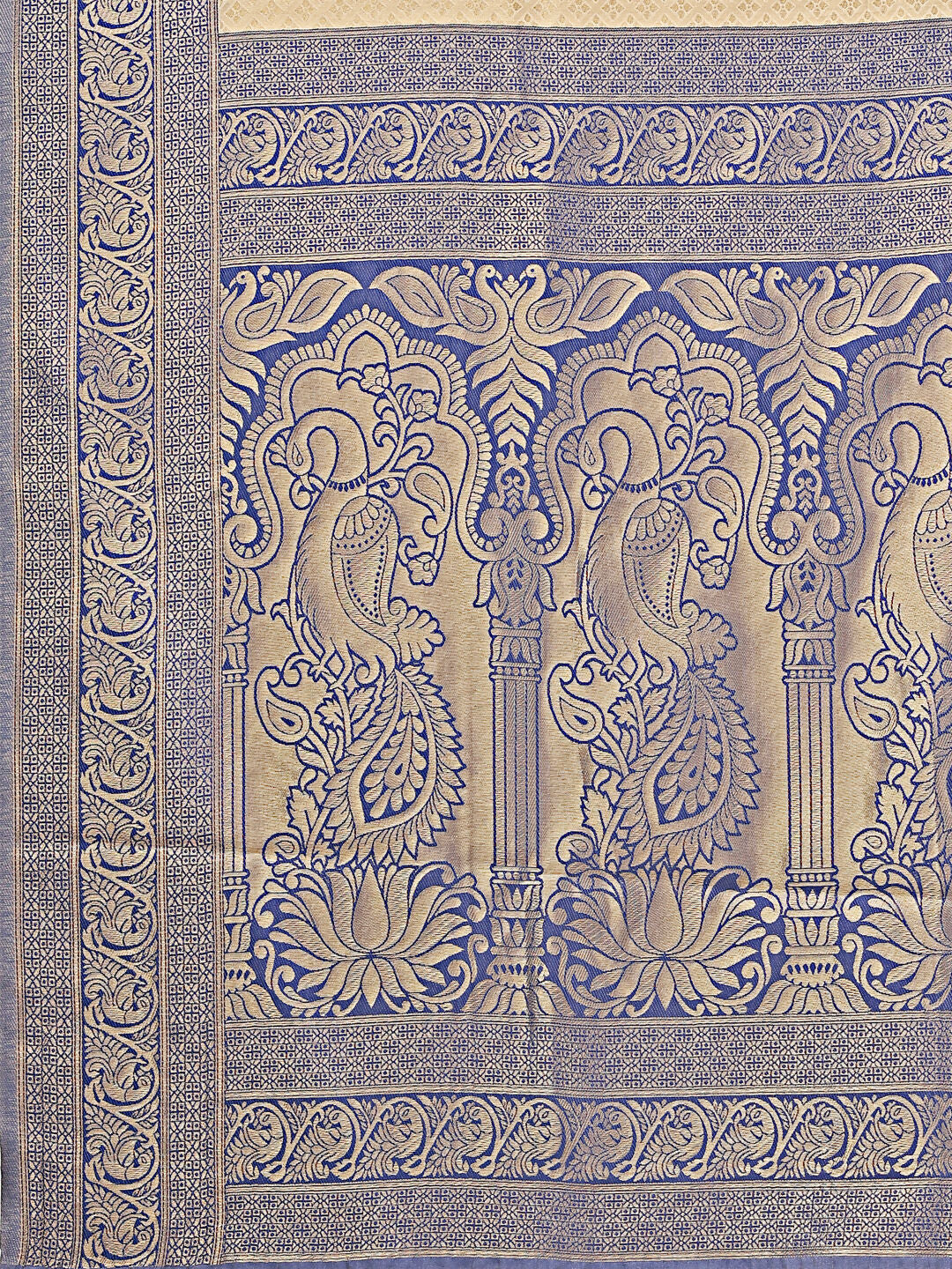 Banarasi Silk Saree in Cream and Navy Blue with Matching Blouse