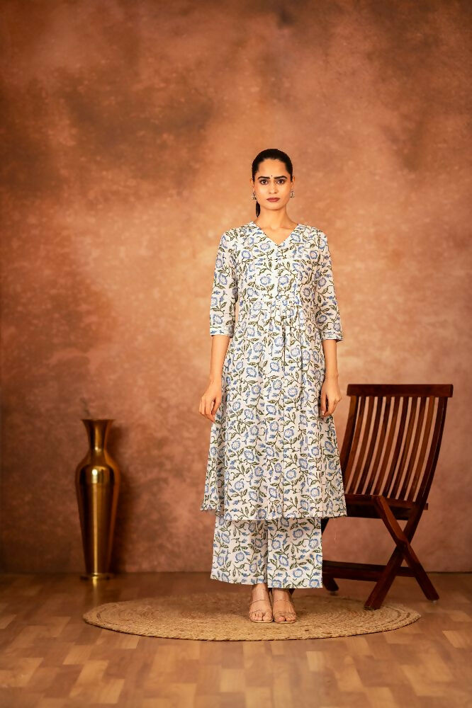 Blue Hand Block Printed Cotton Suit Set