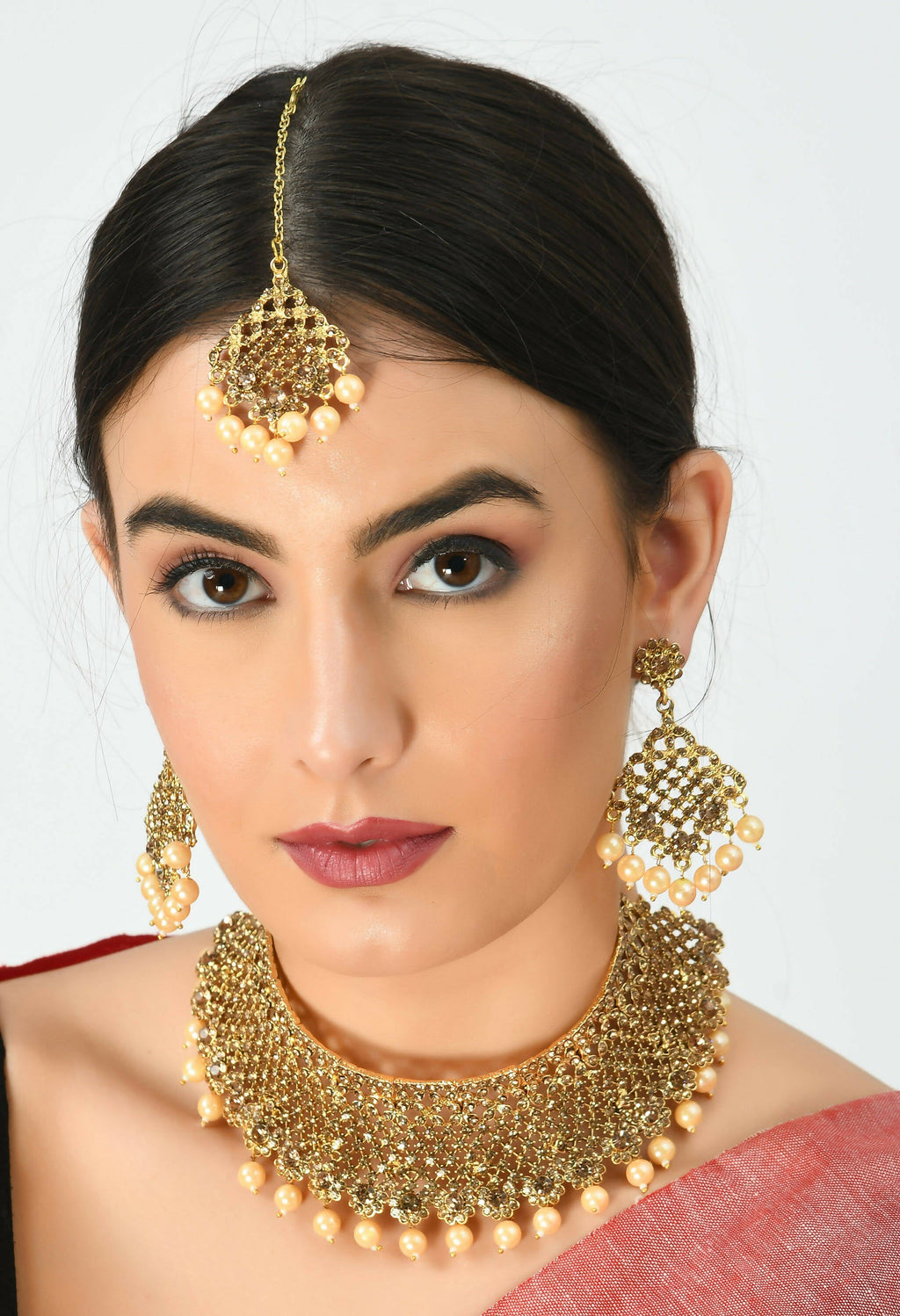Traditional Rajwadi Heavy Golden Choker Necklace Statement Set