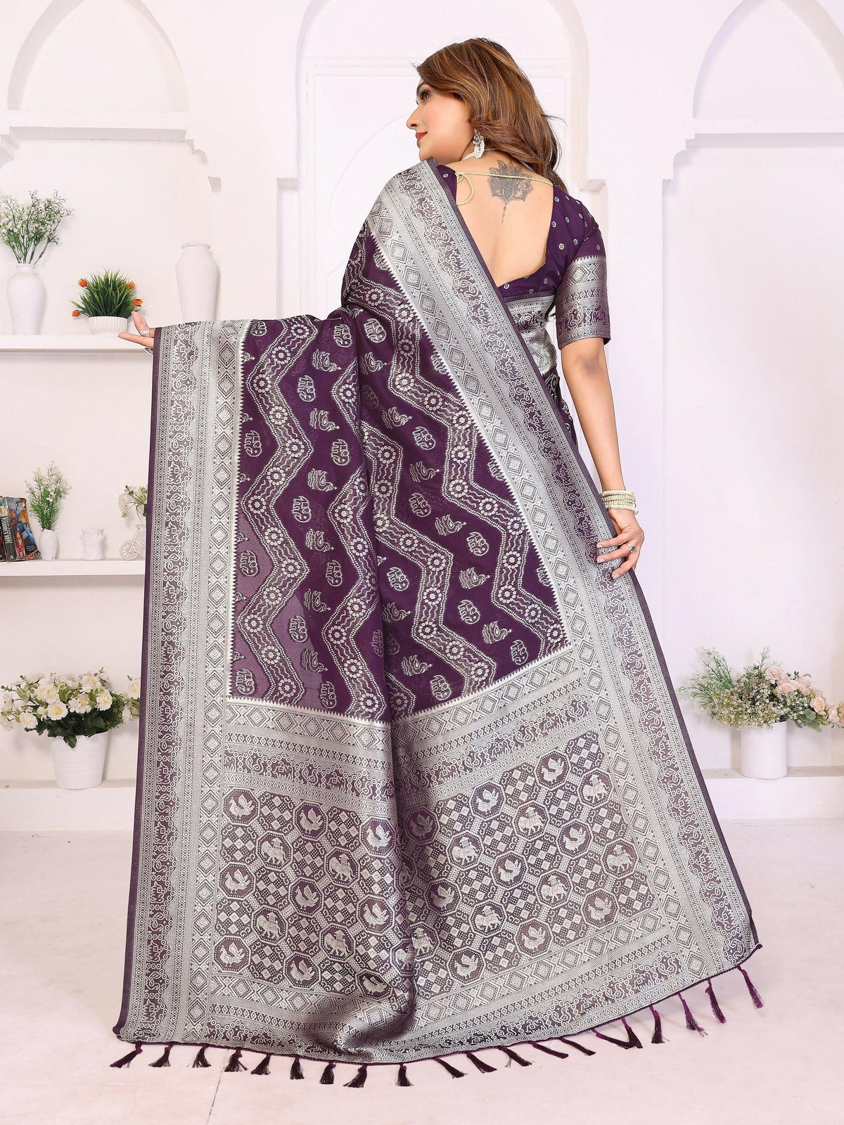 Wine Georgette Silk Leheriya Saree with Elegant Zari Weaving