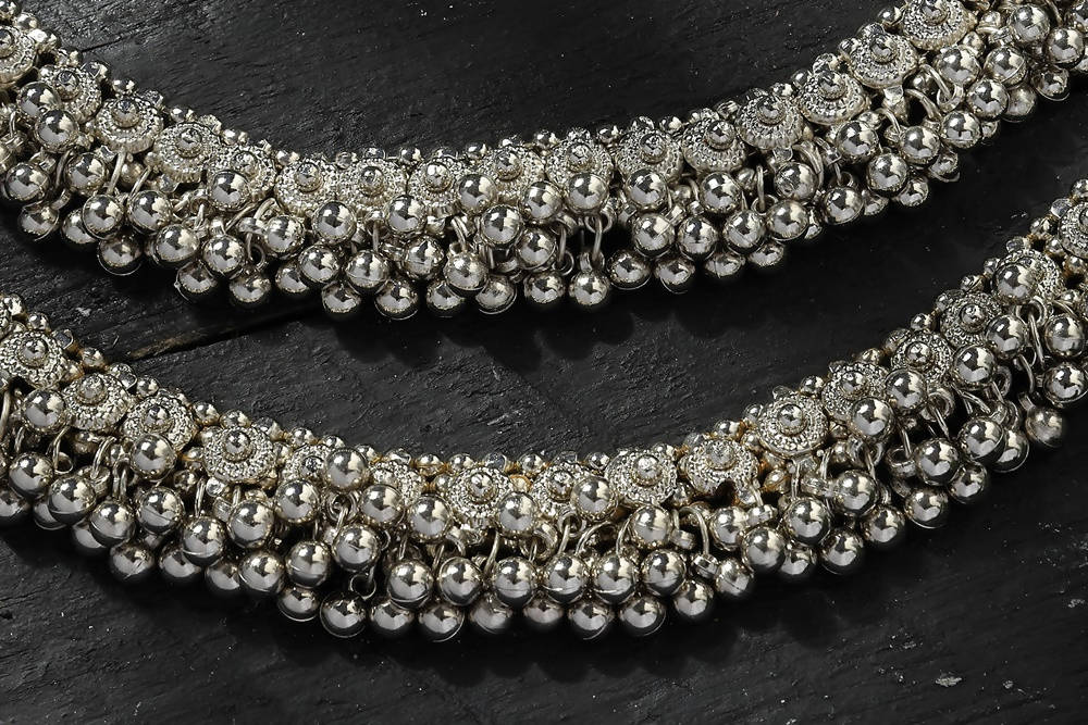 Heavy Oxidised Silver Traditional Anklets for Women