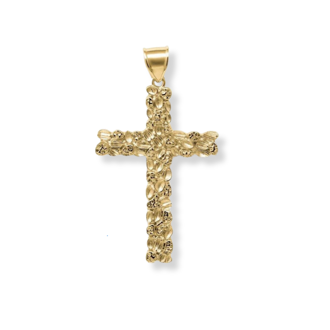 Nugget Cross Pendant 925 Sterling Silver in 14K Gold