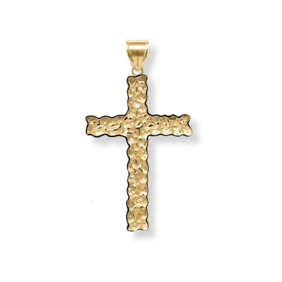 Nugget Cross Pendant 925 Sterling Silver in 14K Gold