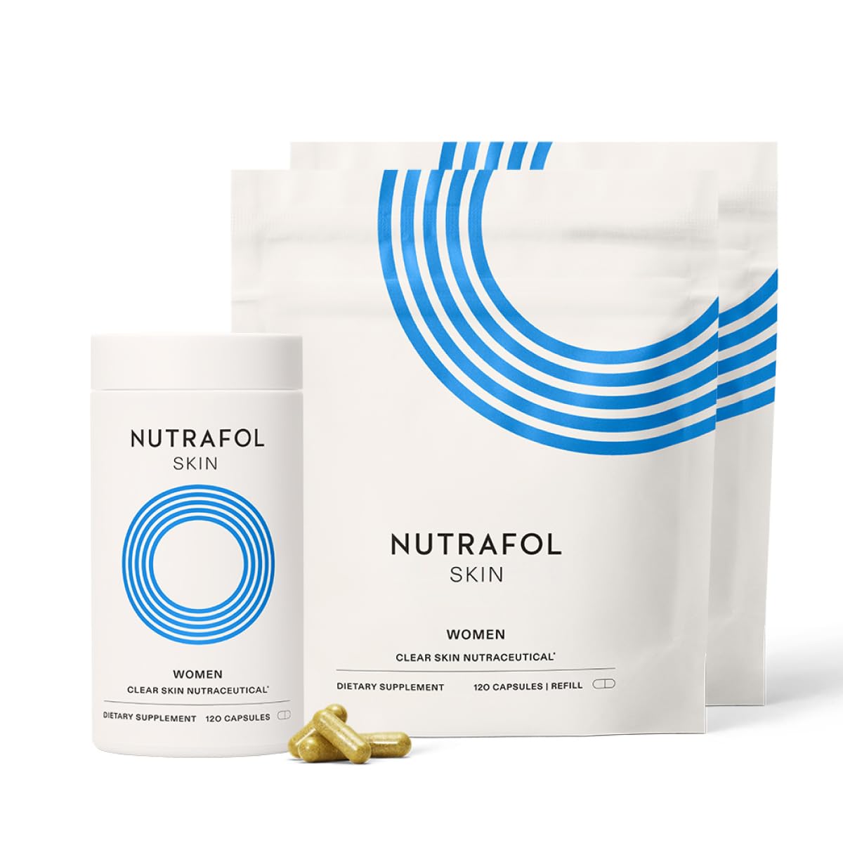 Nutrafol Clear Skin Nutraceutical 3-Month Supply box with clinical study results text
