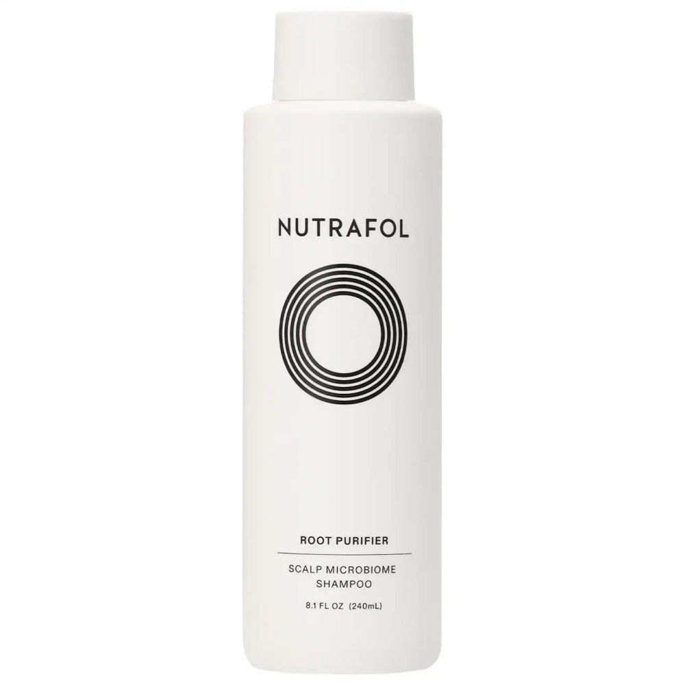 Bottle of Nutrafol Root Purifier Scalp Microbiome Shampoo for healthy scalp maintenance
