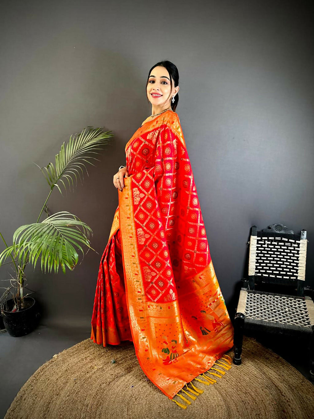 Red Butti Motif Soft Silk Patola Saree for Occasions