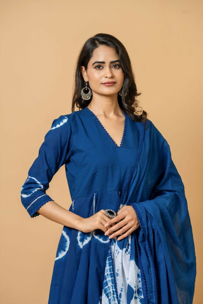 Blue Tie & Dye Cotton Suit Set for Women