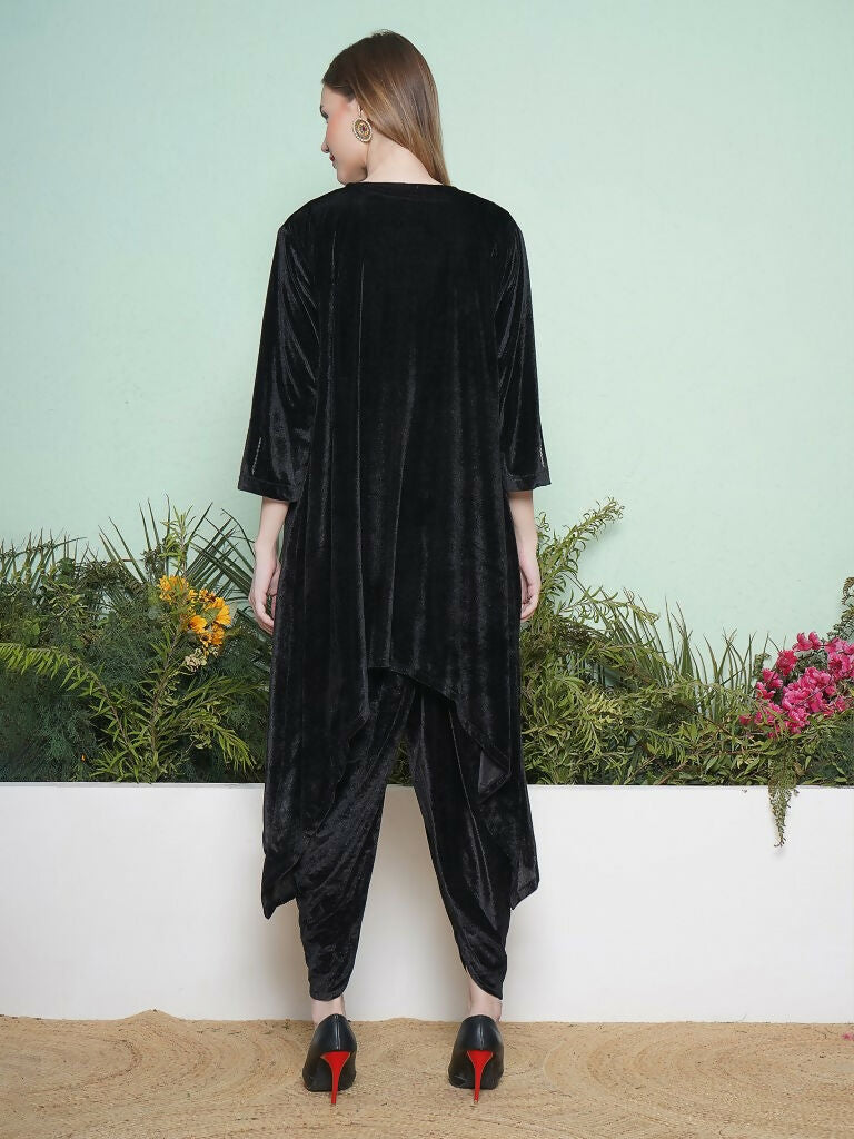 Black Dhoti Salwaar Set with Hand Embellished Velvet Jacket