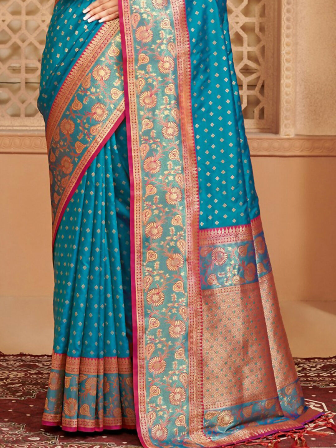 Silk Blend Blue Saree with Contrast Purple Blouse
