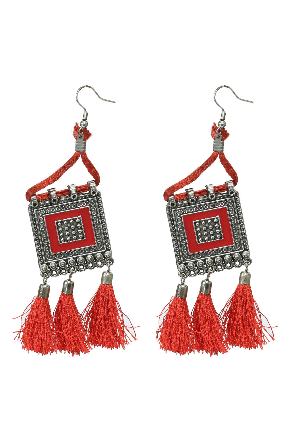 Multi-Color Oxidised Silver-Plated Brass Tassel Choker