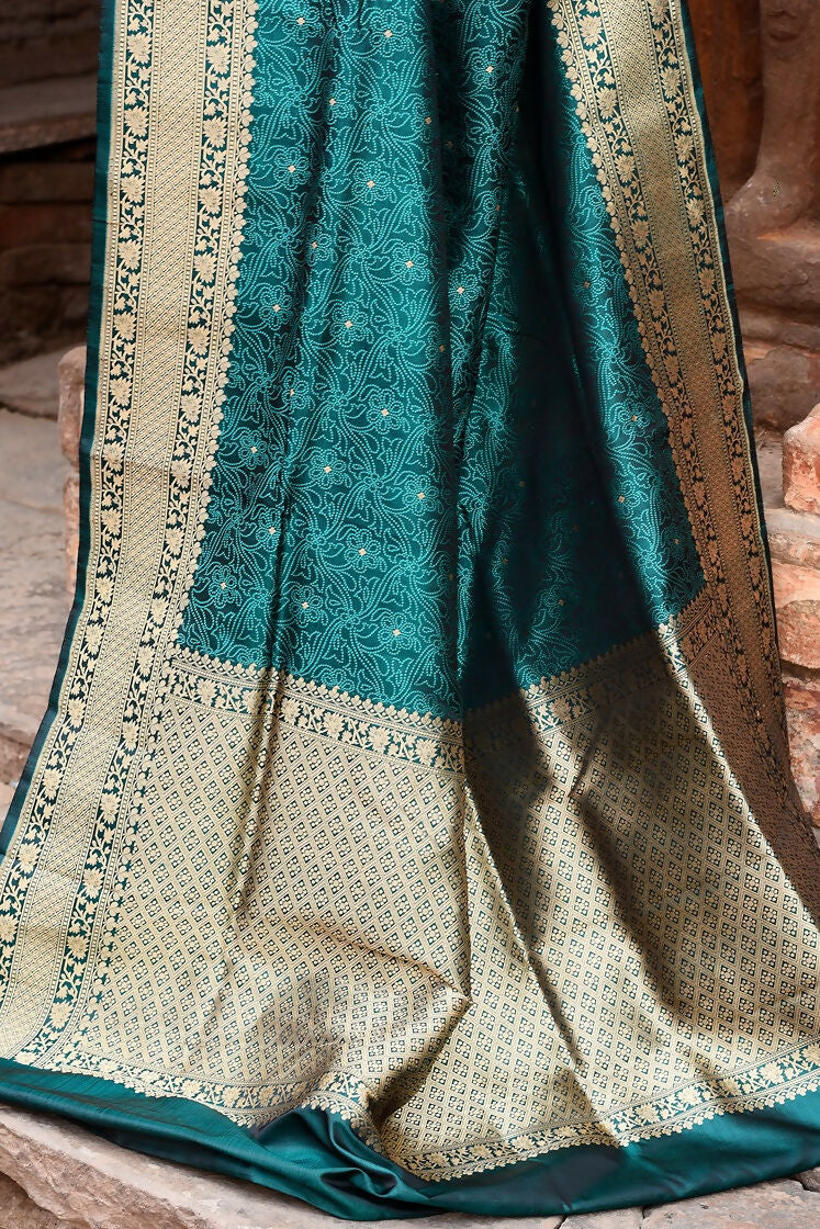 Green Banarasi Katan Handloom Silk Saree Traditional Drape
