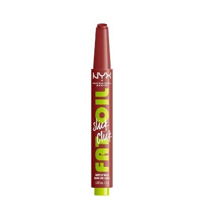 NYX Professional Makeup Fat Oil Slick Click Hydrating Tinted Lip Balm in burgundy and lime-green packaging
