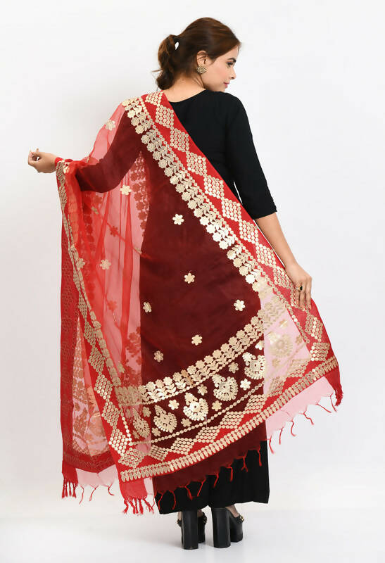 Red Organza Gotta Patti Bridal Dupatta with Traditional Work