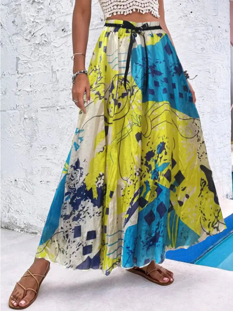 Women's Bohemian Print Maxi Skirt Lightweight Beach A-Line - Image 14