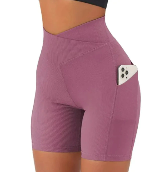 Women's Cross Waist Yoga Shorts with Pockets High Rise Activewear - Image 14