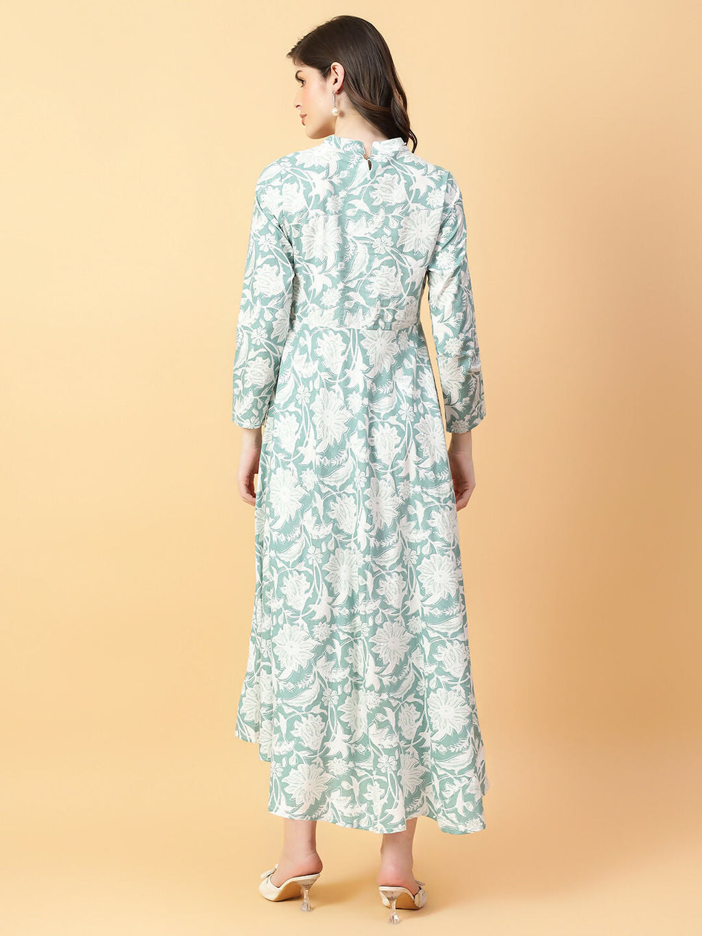 Green Cotton Printed Hand Work Dress