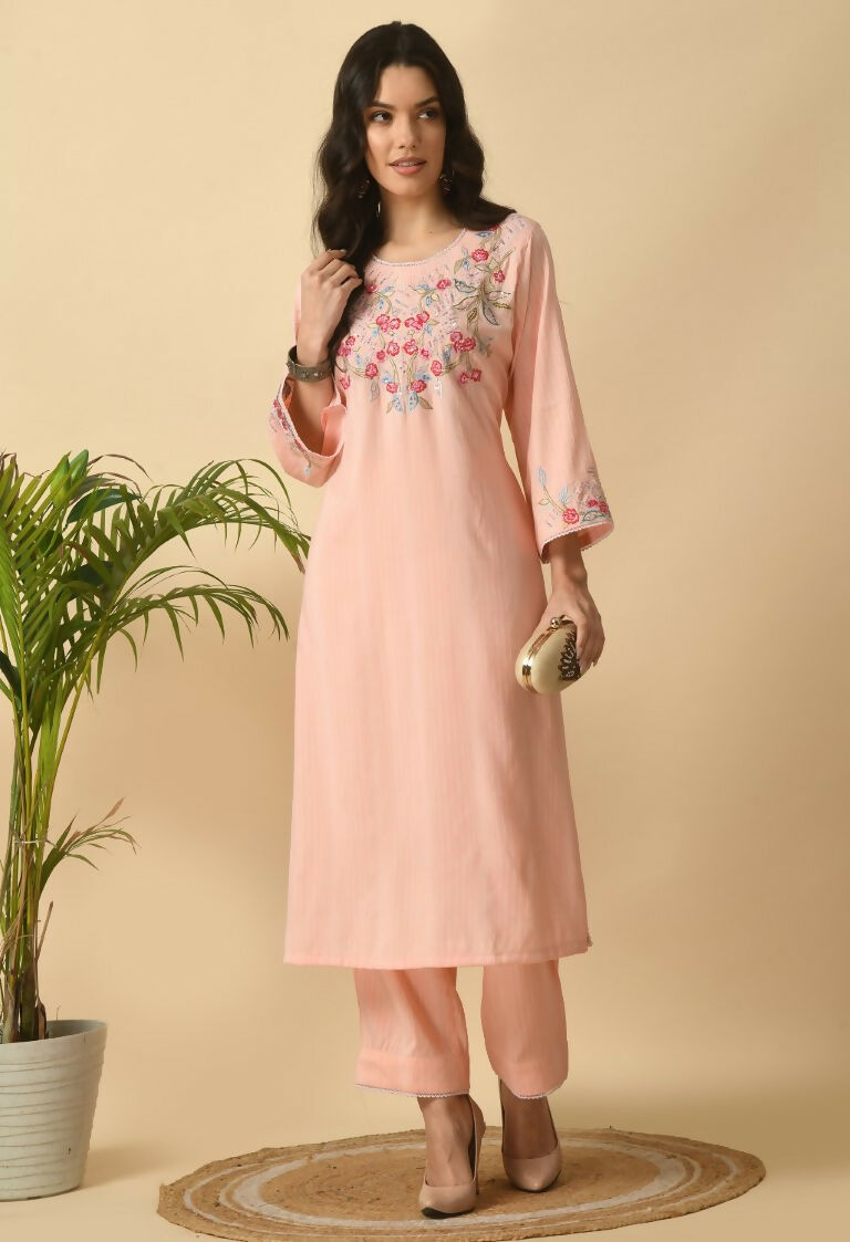 Peach Cotton Rayon Kurta Set - Soft Everyday Ethnic Wear