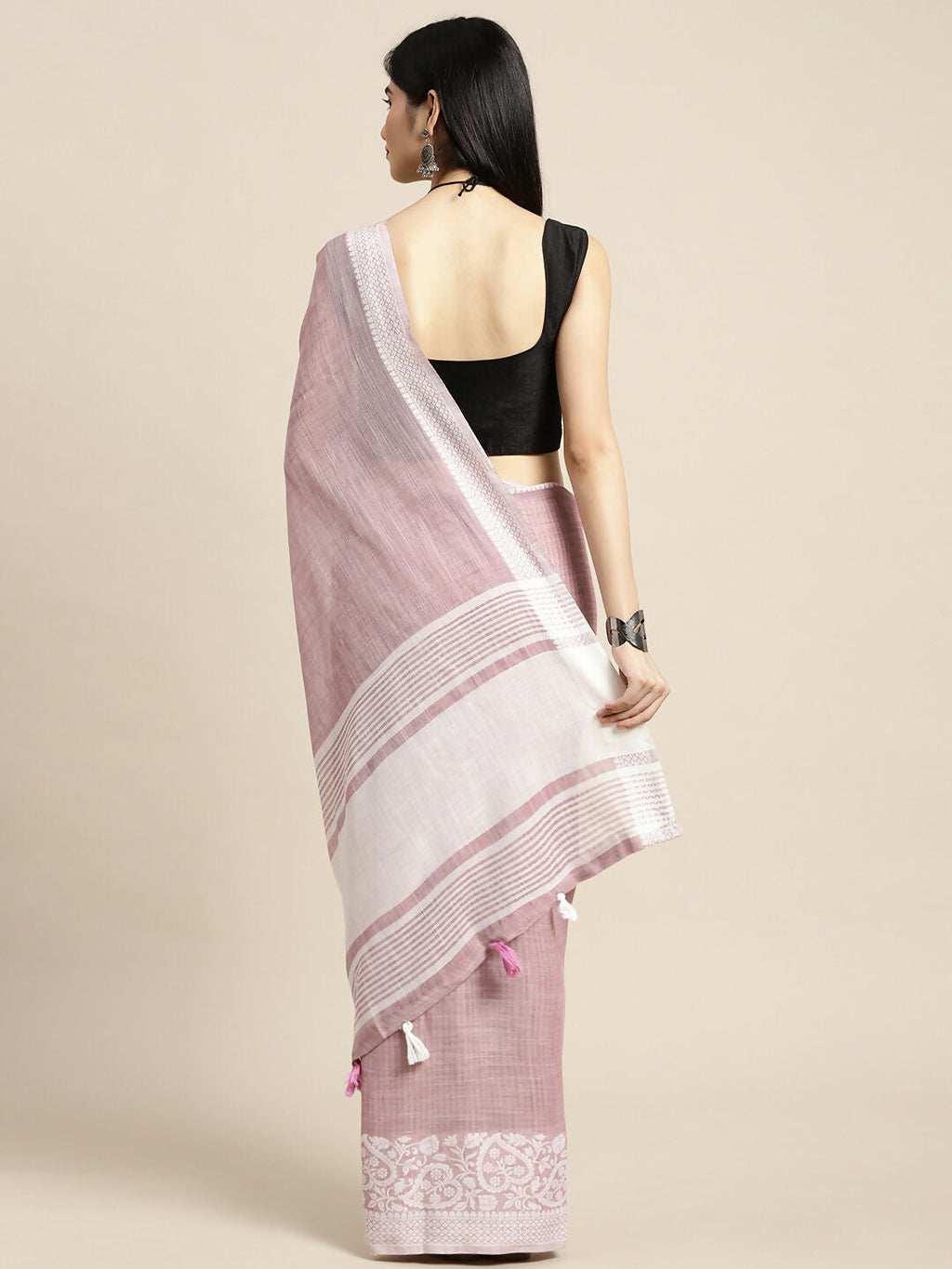 Purple Linen Saree with Matching Blouse Piece
