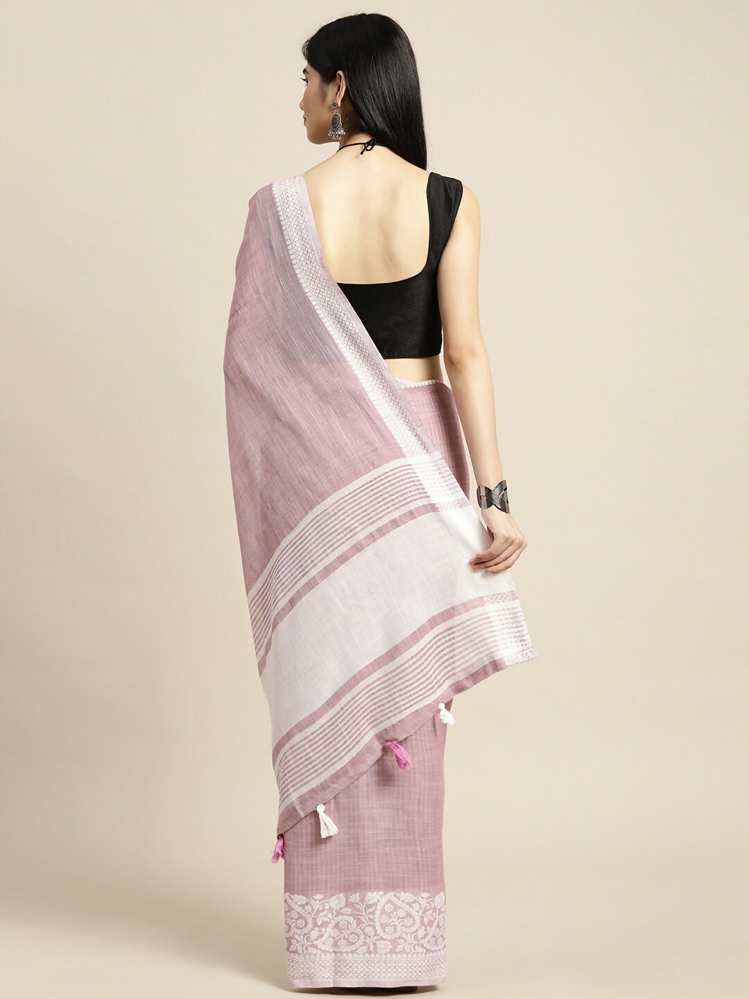 Purple Linen Saree with Matching Blouse Piece