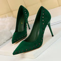 Women's Suede High Heels - Pointed Toe Studs