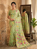 Green linen cotton saree, versatile ethnic wear with natural texture