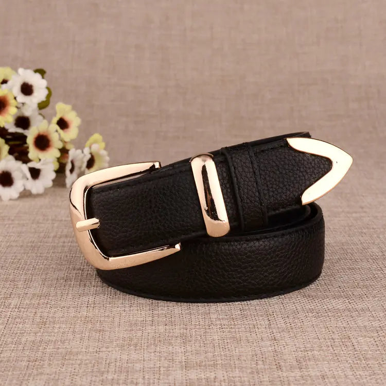 Women's Casual Faux Leather Belt with Gold Tone Alloy Buckle - Image 7