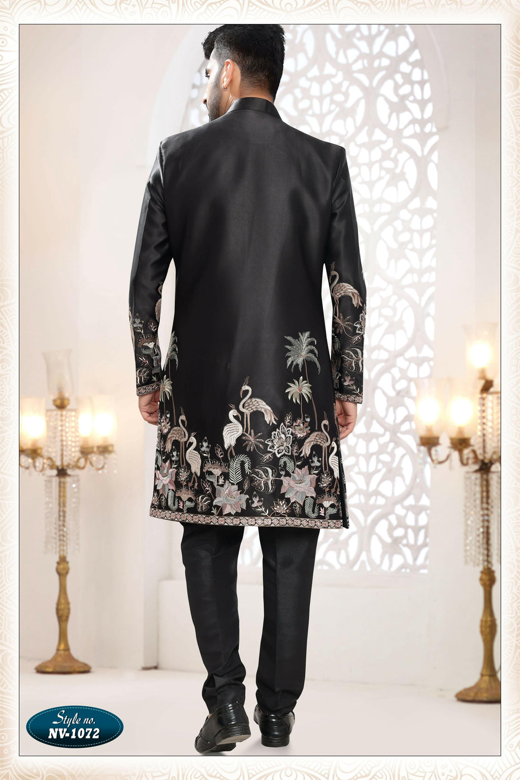 Men's Black Malai Silk Kurta Set with Thread and Sequence Embroidery